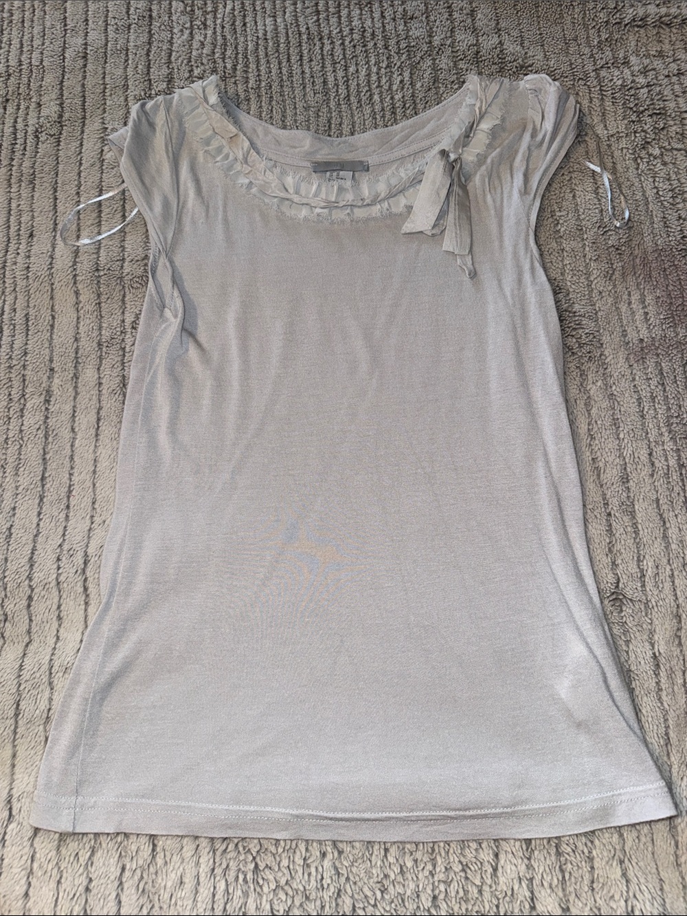 H&M Light Gray Ruffle-Neck Shirt with Tie Detail